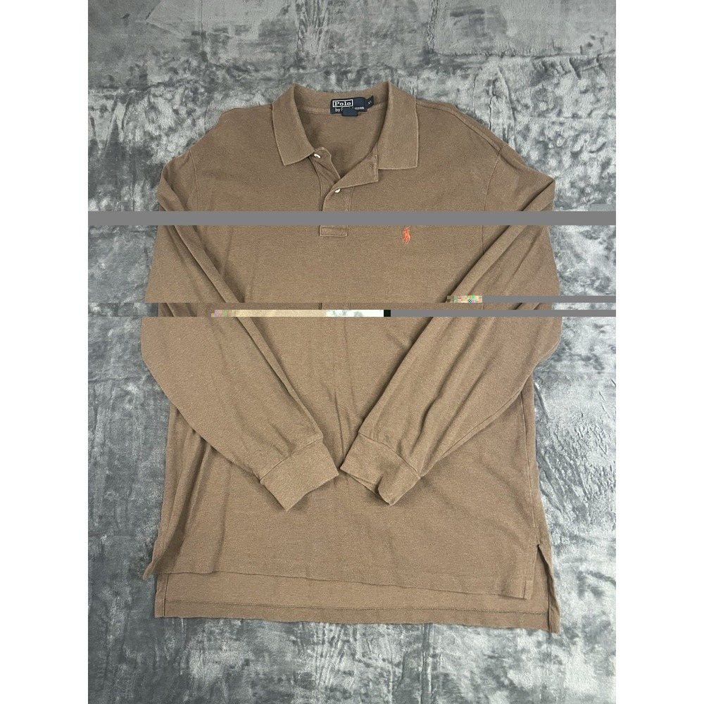 Polo Ralph Lauren Men's XL Brown Solid Long Sleeve Polo Collared Cotton Logo - Picture 1 of 15